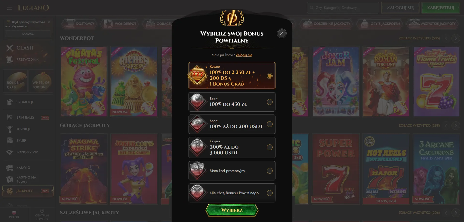 Rejestracja w Legiano Casino